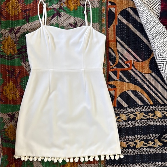 French Connection Dresses & Skirts - French Connection White mini Dress with Pom-Pom Hem 6